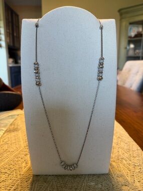 Fossil Vintage Silver-Tone Crystal Bead Station Necklace